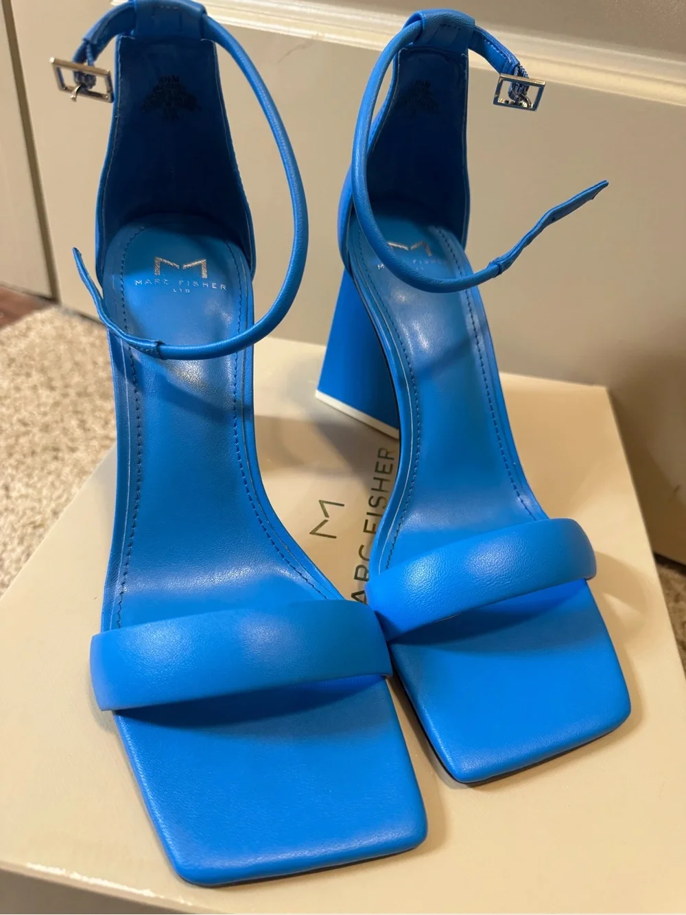 Marc Fisher Bright Blue Ankle-Strap Block Heel Sandals - Picture 1 of 7